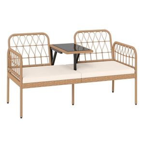 Divanetto da Esterno in Rattan PE per 2 Persone con Capacità di Carico di 363 kg e Tavolino in Vetro Temperato per Patio e Giardino - Product Image 2