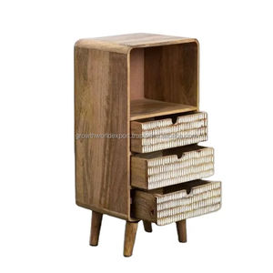 Mesa de Noche de Madera Maciza con 3 Cajones, Mesita de Noche de Madera Natural, Mueble de Almacenamiento para Dormitorio, Novedad 2026 - Product Image 1