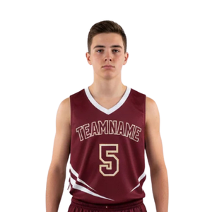 Conjunto de Uniforme de Baloncesto para Niños, Jersey sin Mangas con Cuello en V, Pantalones Cortos con Estampado de Rayas Curvas, Diseño Personalizado con Nombre del Equipo y Número - Product Image 3