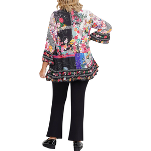 Plus Size Patchwork Shirt <b>Women</b> Casual Printed Blouse Soft Fabric <b>Loose</b> Fit V Neck Oversized <b>Top</b> OEM ODM Wholesale - Product Image 3