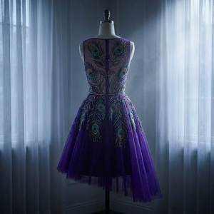 Vestido de Lujo Azul Marino con Bordado a Mano, Vestido de Noche Corto de Tul, Vestido Formal de Malla para Fiesta, Venta al por Mayor - Product Image 4