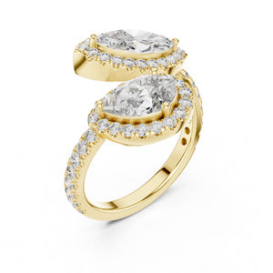 Bague de mariage en or jaune 14 carats avec diamants de laboratoire ronds, marquise et poire pour femme |   Nouveau diamant cultivé - Product Image 3