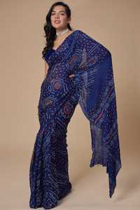 Sari en Chiffon Pur Doux Rai Dana Fait Main Bandhej Mode Ethnique - Product Image 5