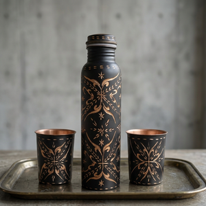 Botella de Agua de Cobre Ecológica con Diseño Floral y Tapa de Cobre, Juego de Bebederos Portátiles para Uso en Exteriores e Interiores - Product Image 5
