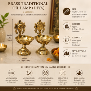 Lampe à huile décorative en laiton faite à la main pour la Puja, idéale pour la maison, le temple, les festivals, cadeau de retour, fabricant et fournisseur OEM en gros - Product Image 2