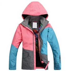 Veste de ski et snowboard unisexe imperméable coupe-vent écologique chauffante à blocs de couleur avec capuche et jupe intégrée Rose Aqua Bleu Gris - Product Image 6