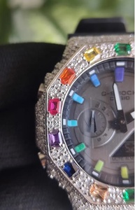 Rainbow Gemstone Iced Out Moissanite <b>Watch</b> Hip Hop Jewellery Diamond Bust Down Black Luxury <b>Watch</b> - Product Image 3