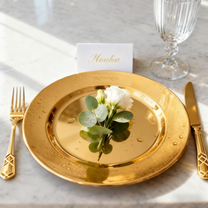 Assiette de Présentation Ronde Dorée Métallique Premium pour Vaisselle, Décoration de Table, Napperon pour Mariages, Banquets, Traiteur et Événements - Product Image 1