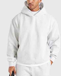 Sweat-shirt à capuche blanc pour homme, coupe classique, couleur unie, tricoté, 100% coton, tissu FRENCH TERRY, vêtements d'automne - Product Image 4