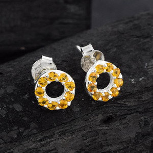 Boucles d'oreilles minimalistes en argent sterling 925 massif pour femmes, avec pierre précieuse citrine naturelle facettée, style mignon, bijoux fins, vente en gros - Product Image 2