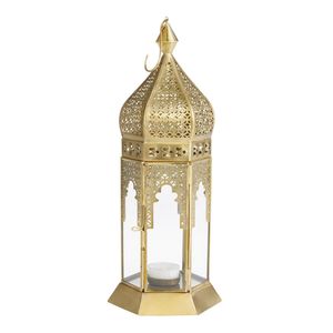 <b>Brass</b> Moroccan <b>Lantern</b> With Intricate Cutout Design For Home Decoration - Product Image 1
