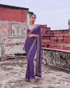 Colección de Sarees de Diseño Estilo Bollywood, Georgette Sintético Suave, Sin Arrugas, Impresión Digital, Hermoso Trabajo con Espejos Reales KATDANA - Product Image 3