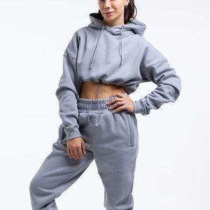 Sudadera Corta con Capucha para Mujer, Manga Larga, Color Sólido, Tejido de Algodón y Felpa, Estilo Holgado, para Otoño - Product Image 1