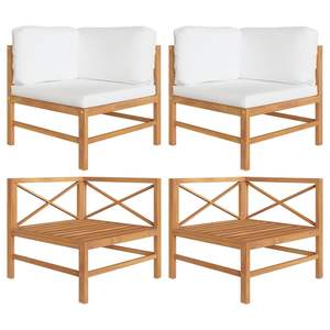 Sofás Esquineros de Madera de Teca Sólida con Cojines Color Crema, Juego de Muebles de Patio de 2 Piezas - Product Image 1