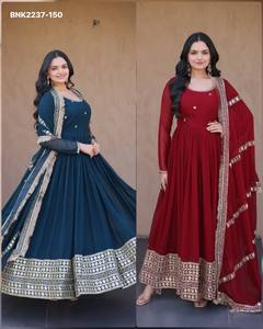 High Quality Faux Blooming with Zari,Sequin & Pipe <b>Bead</b> work & Flared & Floor-Length Gown-Matching work Dupatta Indian Exporter - Product Image 4