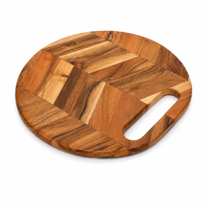 Planche à découper ronde en bois avec poignée |   Planche à découper en bois artisanale |   Plateau de service, plateau à pizza et plateau de charcuterie - Product Image 1