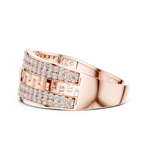 Bague de luxe en or rose 18 carats plaqué rhodium avec diamant de synthèse taillé motif clé grecque impériale, pour mariage, fiançailles, cadeau, usage quotidien ou bureau, pour homme - Product Image 2