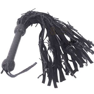 Leather Flogger Whip with Braided Handle and Long Falls - Product Image 2
