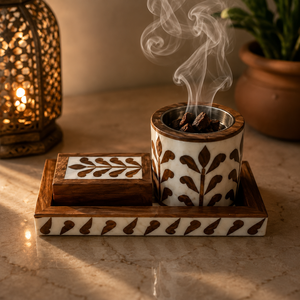 Arabic Wooden Bone Inlay Bakhoor Burner Set with Tray & Storage <b>Box</b> For <b>Ramadan</b> Eid <b>Gift</b> Decorative Luxury Islamic Oud Burner - Product Image 2
