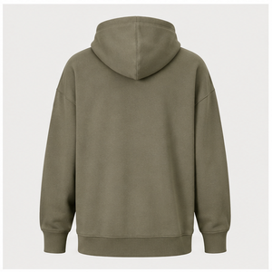 Customize Khaki Green Mens Loose <b>Longline</b> Pullover <b>Hoodie</b> Tonal Drawcord Kangaroo Pocket Garment-Dyed Cotton Terry MHOOD-0033 - Product Image 2