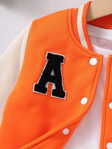 เสื้อแจ็คเก็ตวาร์ซิตี้สีส้ม ยูนิเซ็กส์ โพลีเอสเตอร์ สไตล์พรีปปี้ สำหรับฤดูใบไม้ร่วง ติดกระดุมด้านหน้า ปักตัวอักษร A ปกคอเสื้อพับได้ - Product Image 5