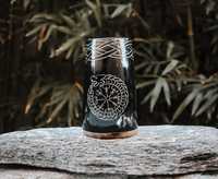 Chope à bière Viking Serpent Vegvisir en corne de buffle artisanale 500 ml, gravée avec un serpent nordique, cadeau Viking pour lui