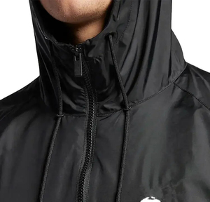 <b>Men's</b> Black Hooded Bomber <b>Jacket</b> Zipper Closure Windproof Casual Autumn Wear Polyester Material Regular Fit Solid Color - Product Image 4
