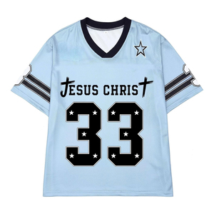 T-shirt de sport en maille bleu clair à manches courtes, rayé, numéro 8, col rond, séchage rapide, unisexe, pour le printemps et l'été - Product Image 1