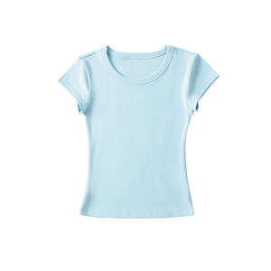 T-shirt de fitness d'été pour femme, col rond, compression, yoga, haut court, sans couture, en spandex doux et coton, grande taille, imprimé - Product Image 1