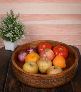 Bol en bois de style vintage de qualité d'exportation de sculpture idéal pour les noix de fruits ou le stockage à domicile avec emballage personnalisé à vendre - Product Image 5