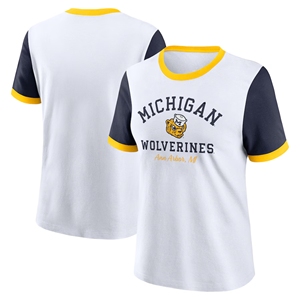 T-shirts blancs des Michigan Wolverines avec bordure contrastée, col rond, coupe classique, en coton, style jersey décontracté - Product Image 5