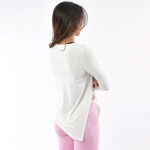 Camiseta Deportiva de Manga Larga para Mujer, Diseño con Corte en V Lateral, Corte Holgado, Ropa de Gimnasio al Por Mayor, Absorbe el Sudor - Product Image 2
