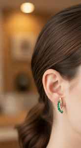 Pendientes de Aro de Plata de Ley 925 con Baño de Oro de 14K y Esmeralda, Sin Níquel, Sin Plomo, Elegante Regalo para Mujer, Aniversario, Fiesta - Product Image 5