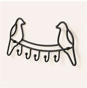 Decorative Black Metal <b>Wall</b> Mounted <b>Key</b> <b>Hooks</b> With 5 <b>Hooks</b> Whimsical Bird Design Entryway Organizer For <b>Keys</b> Small Accessories - Product Image 3