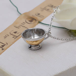 อุปกรณ์ทำเครื่องประดับเงินแท้ S925 ชุดจี้สร้อยคอรูปถ้วยชา ชามข้าวเคลือบทอง พร้อมจี้ไข่มุก 10-11 มม. สำหรับทำเครื่องประดับ - Product Image 2