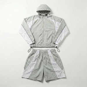 Conjunto de chándal ligero con capucha Survival Pro — Chaqueta cortavientos gris y blanca + pantalones cortos a juego |   Marca Privada OEM/ODM - Product Image 1