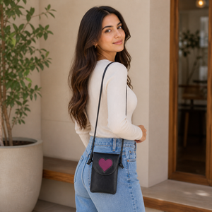 Cute Heart Crossbody Fashion Bag for Women | PU Leather Durable Lightweight Mini Phone <b>Pouch</b> | Stylish Shoulder Sling Purse - Product Image 2