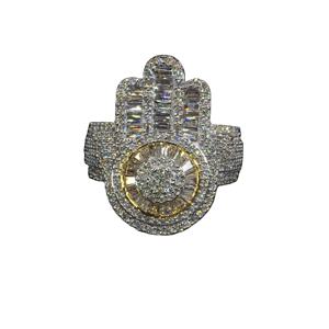 Anillo de mano de Hamsa de diamante natural real de 10kt con 0.90ct de redondo y 0.60ct de diamantes Baguette - Product Image 1