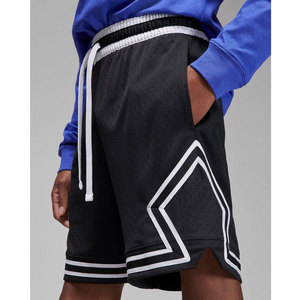 <b>Men</b> 100% Polyester Dry and Comfortable Diamond <b>Shorts</b> with Elastic Waistband Striped Knit Tape Black <b>White</b> Design Front Logo - Product Image 5