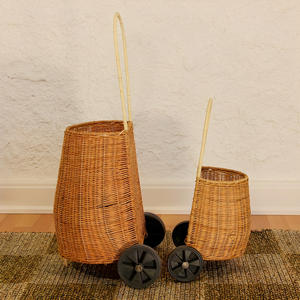 Panier à roulettes pour tout-petits, paniers en rotin tressé, chariot d'école, valises pour garçons et filles - Product Image 1