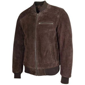 <b>Men's</b> Brown <b>Suede</b> Bomber <b>Jacket</b> Stand Collar Zipper Closure Casual Autumn Wear Regular Fit Solid Color - Product Image 2