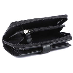 Portefeuille long en cuir noir avec fermeture éclair pour femme, pochette multi-cartes, organiseur de voyage, poche à monnaie, sac pour usage quotidien - Product Image 1