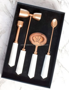 Factory Direct Stainless Steel Bar Tools Set with Brown Leather Handles Polished <b>Metal</b> for Hotel Ambience Lifestyle - Product Image 6