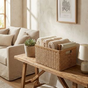 Panier à langer en rotin naturel tressé ouvert avec étagère en osier et doublure, multifonctionnel noir pour pique-nique et ustensiles - Product Image 6