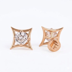 Luxury Ear Studs IGI Certified D Color VVS2 Grade 2CT Round Lab Created Diamond 18K Rose Gold Geometric Solitaire Stud <b>Earrings</b> - Product Image 3
