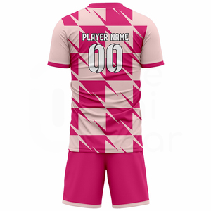 Custom Soccer Jersey Set Pink Geometric Print V-Neck Short Sleeve Breathable Polyester Unisex Adult Teamwear Uniform - Product Image 2