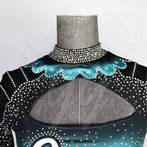 Uniforme de cheerleading avec embellissement en strass, impression par sublimation, style jupe, taille adulte, couleur noir, turquoise, blanc - Product Image 6