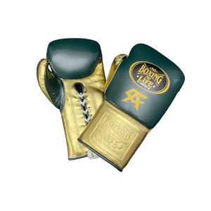 Guantes de Boxeo Profesionales de Alta Calidad en Cuero Genuino Dorado y Verde, Sin Boxeo No Hay Vida, Personalizados para Entrenamiento y Combate CP-BG-125 - Product Image 6