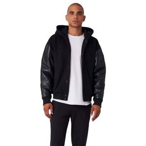 Veste bomber pour homme, mode masculine, manches en cuir véritable, coupe ajustée, légère, avec fermeture éclair sur le devant - Product Image 2