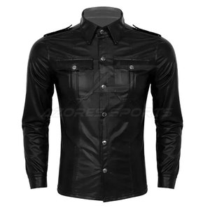 Chemise en cuir véritable pour homme, finition lisse, fermeture boutonnée moderne, coupe ajustée, manches longues, respirante, séchage rapide, durable, tendance - Product Image 4